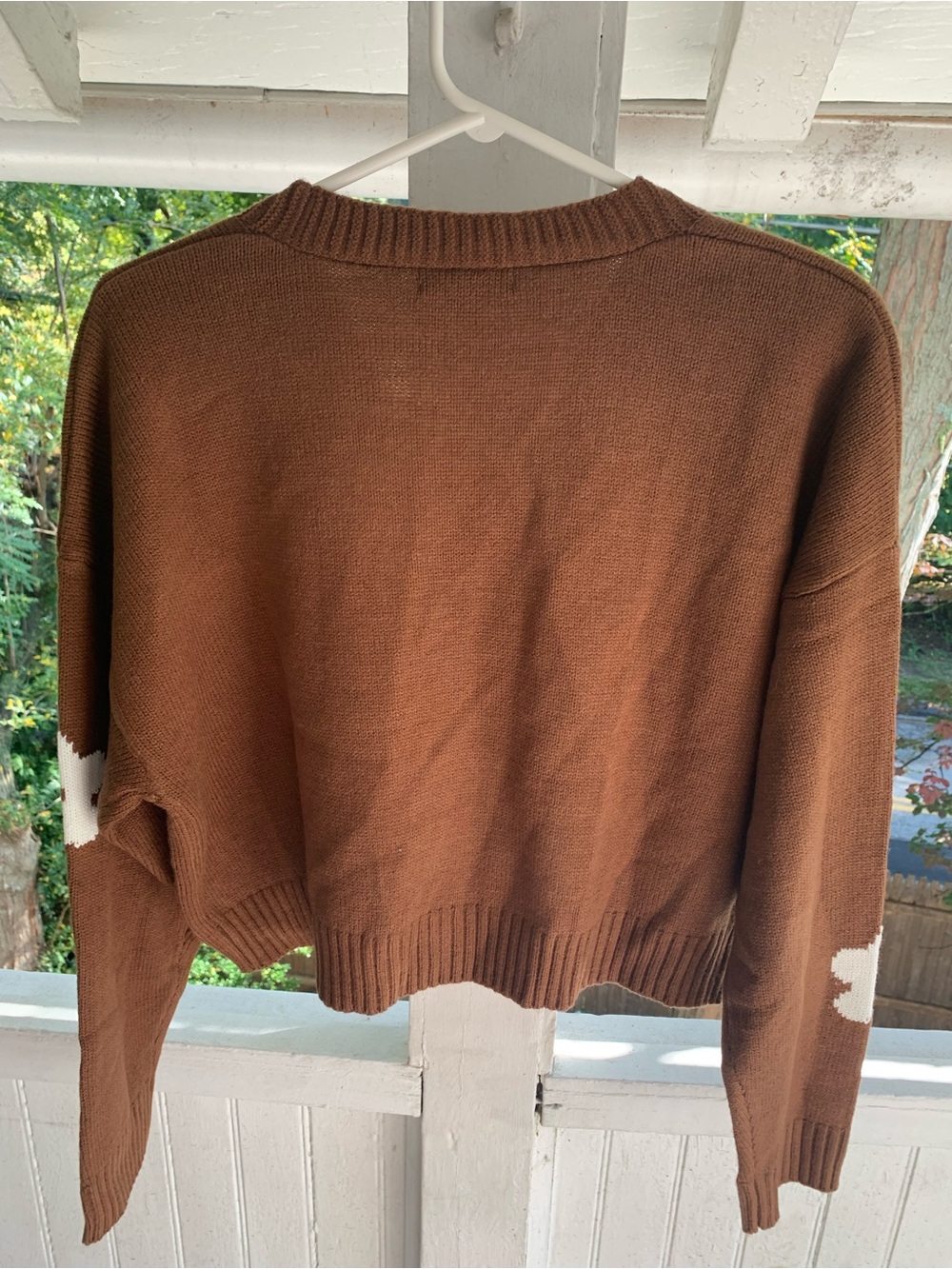 Love Tree Brown Cropped Floral Button Cardigan with Cream Flowers - Picture 3 of 12
